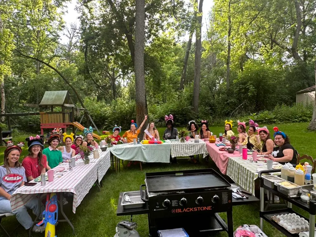 Large group of guests enjoying a backyard hibachi at home event in New Jersey.
