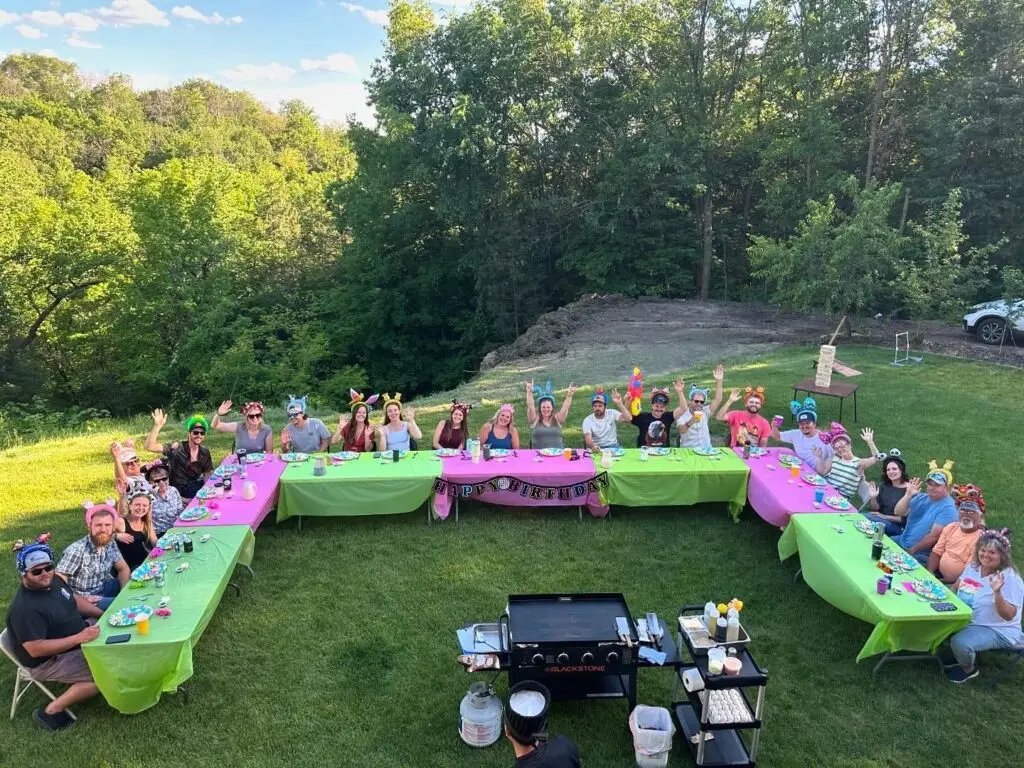 Large group of guests enjoying a backyard hibachi at home Catering in Pennsylvania