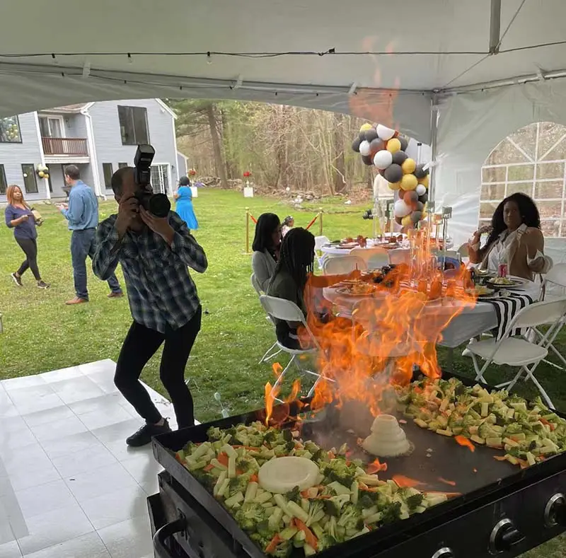 Mobile hibachi at home catering service for a garden party in Princeton, New Jersey