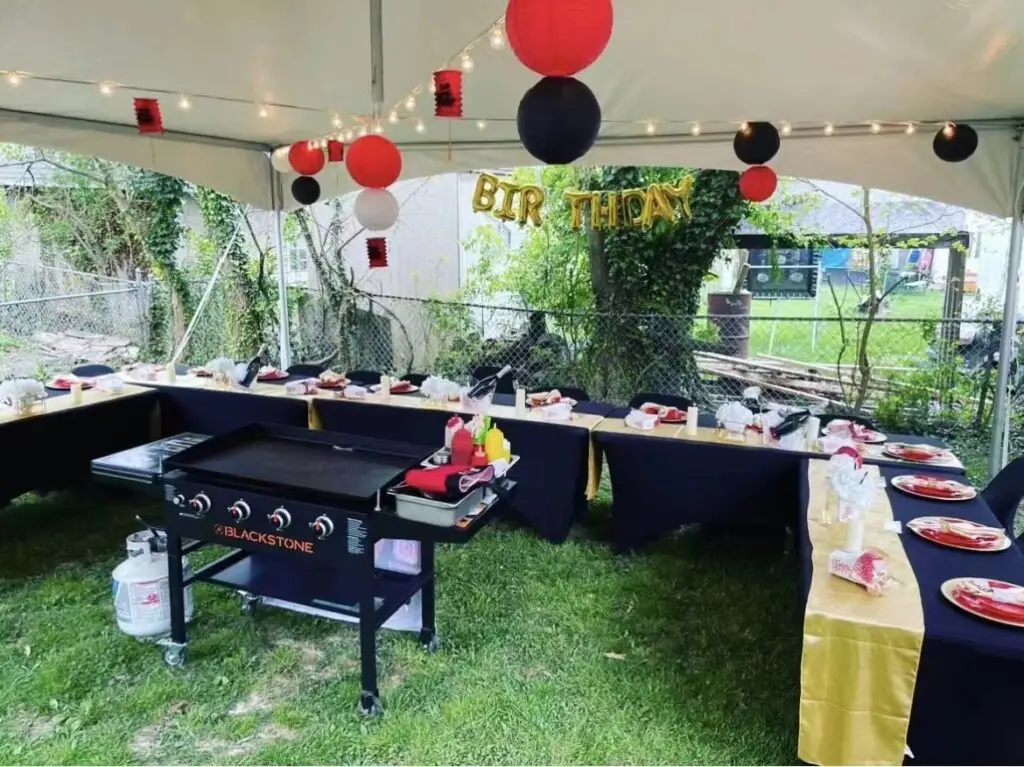Mobile hibachi at home chef preparing dinner for a backyard party in Montgomery County, Pennsylvania
